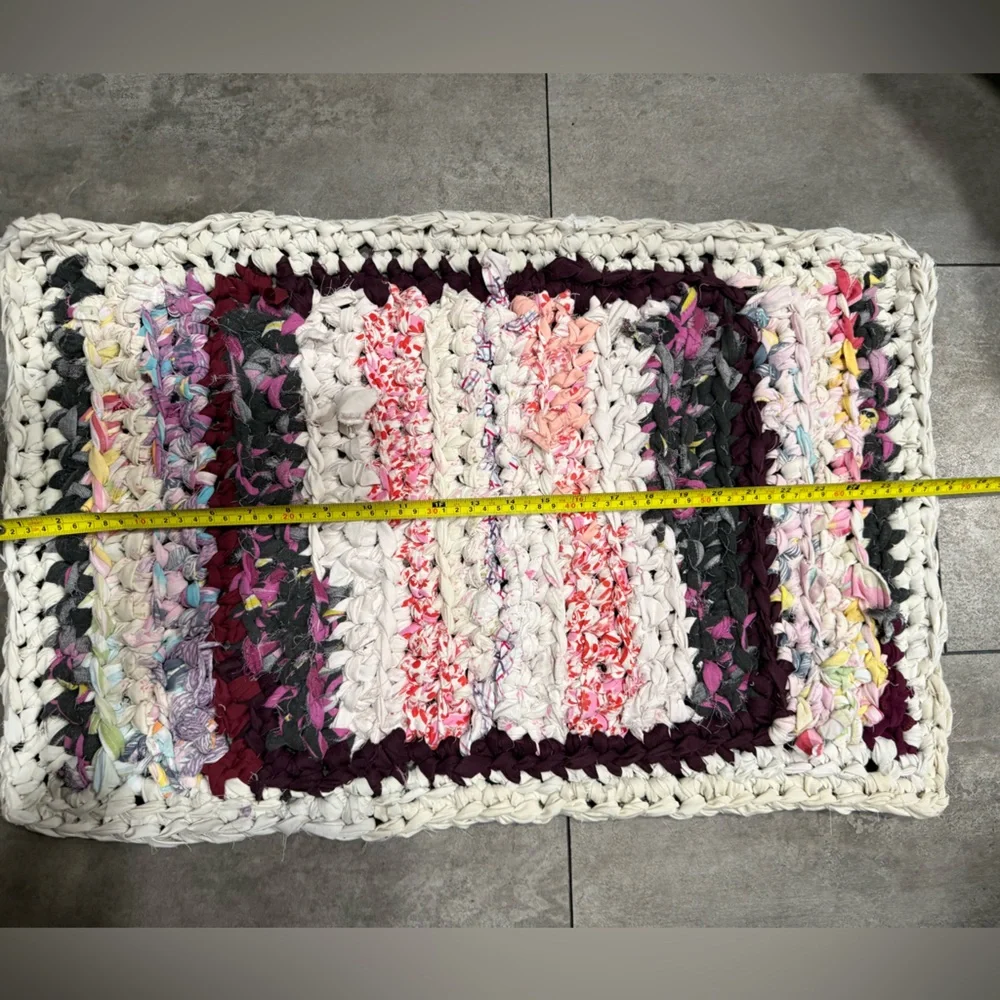 Handmade crocheted rag rug bathroom mat 26x20